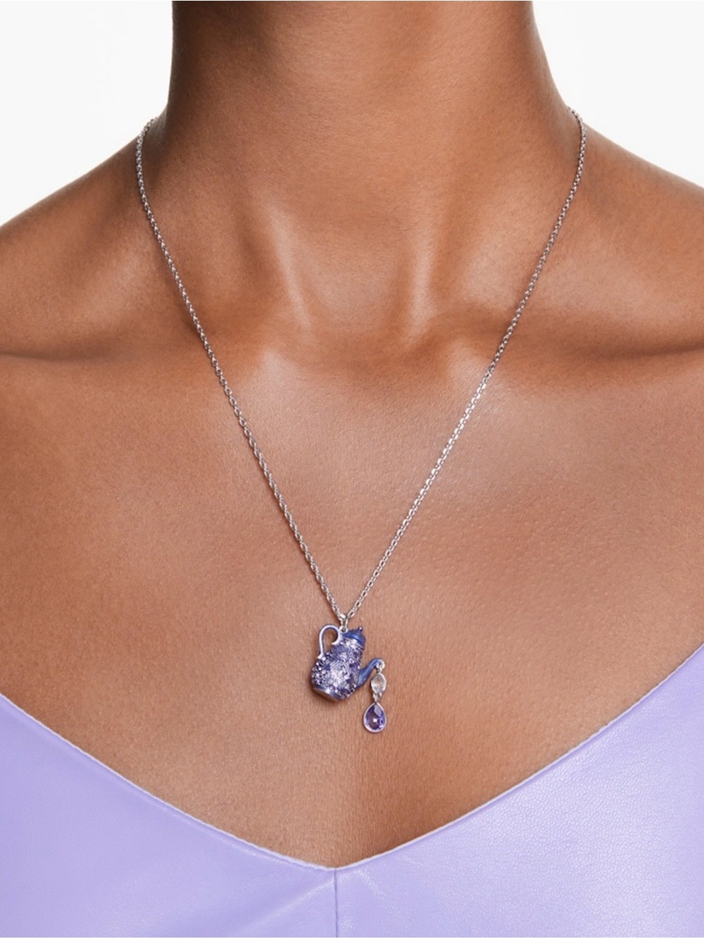 Swarovski  Disney Alice in Wonderland Pendant with Chain Teapot, Purple
